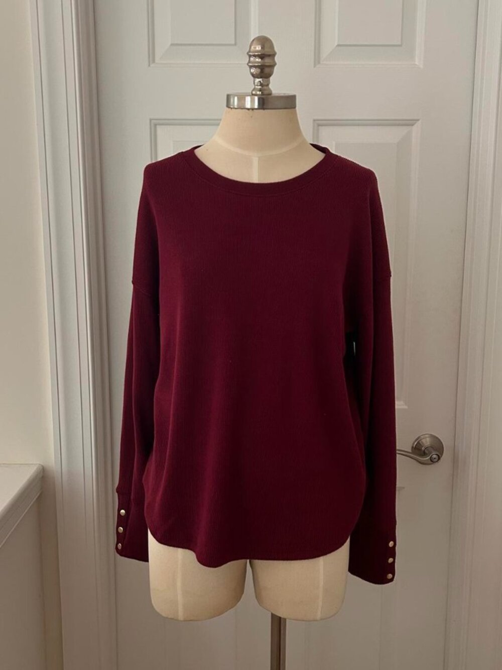 Sonoma Burgundy long sleeve top with button details on sleeves. Size: PL